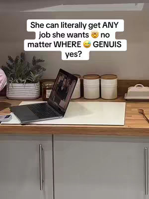 A kitchen scene with a laptop on a countertop. The laptop displays a screen, and text overlays the image.