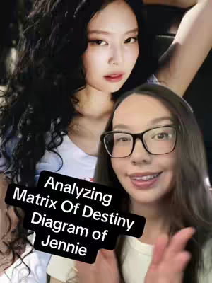 The cover image shows two women: one is Jennie, a Korean singer with black hair, positioned in the background. The other is a woman with glasses, smiling looking at the audience, with text overlay on top that states "Analyzing Matrix Of Destiny Diagram of Jennie".