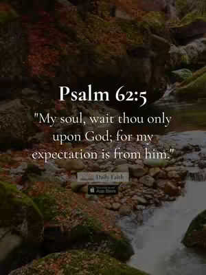 A nature-themed cover image with a flowing stream and rocks. Overlayed with biblical text and app information promoting the "Daily Faith" app.