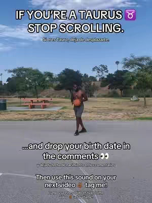 A man holding a basketball stands on a concrete path in a park under a blue sky. Overlay text is prominent with a call to action.