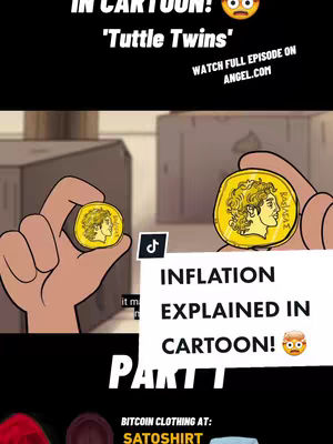 The cover image shows a cartoon scene featuring a hand holding a coin with a profile on it. Below, a text overlay reads 'INFLATION EXPLAINED IN CARTOON!' in a bold, white font.