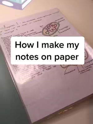 An overhead shot of a notebook with handwritten notes and a diagram of a cell. A white rectangle text overlay states, "How I make my notes on paper."
