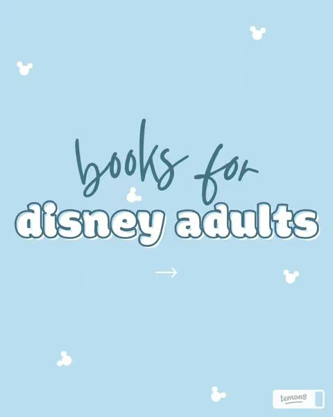 A light blue background features the words "books for disney adults" in a stylized font. Mickey Mouse head icons are scattered in white across the background. The overall effect is playful and themed.