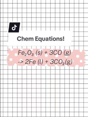 The image shows a white background with a grid pattern. In the top left corner is a black TikTok logo. In the center is a label that reads "Chem Equations!", under that an chemical equation is shown on a pink label.
