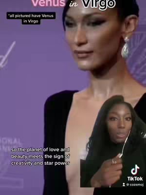 The cover image features a composite of two video frames. On the left, a woman is featured in a black dress against a purple backdrop. Above this a text overlay states 'Venus in Virgo'. In the bottom right corner, there is another woman who is speaking in front of a black background with a white microphone cord.