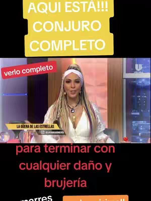A woman with long hair and a white headband is speaking into a camera. Behind her is a city landscape. Overlayed on the image are various text elements.