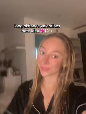 A woman with blonde hair is in the foreground, the background is blurry. The overlay says "long distance valentines date idea ".
