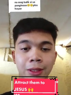A selfie-style video of a young man speaking to the camera. He has short black hair and is wearing a black shirt. Below his face, a red banner with white text reads, "Attract them to JESUS" with raised hands emoji.