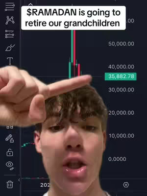 A selfie-style video cover image, featuring a young man in the foreground with a financial chart in the background. The man is looking at the camera with an open mouth and a finger pointing upward, likely at the text overlay. Behind him, a graph illustrating financial data adds context to the message.