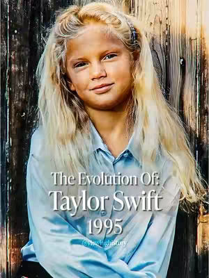 The cover image features a young girl with long blonde hair, wearing a light blue shirt. The text overlay reads "The Evolution Of: Taylor Swift" and "1995".