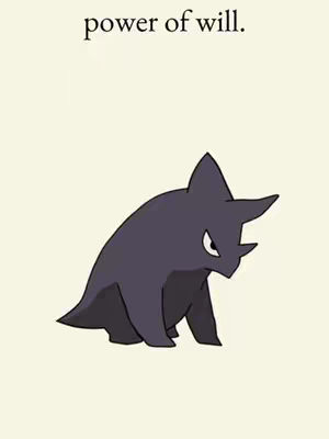 The image features a stylized, dark purple creature reminiscent of a cartoon character set against a light beige backdrop. The creature has an angular, somewhat intimidating design, with pointed ears and a furrowed brow, suggesting a serious or determined expression. Above it is the text "power of will." in a simple, clean font.