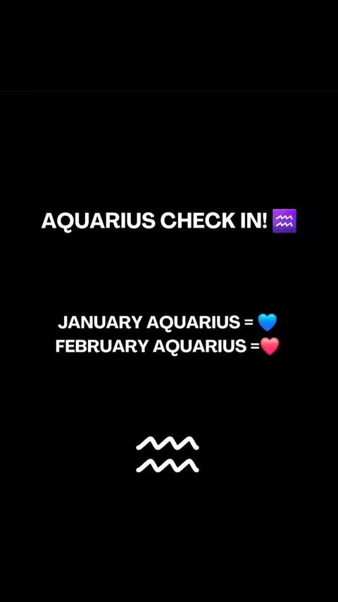 A stark black background with white text in the center. The text says 'AQUARIUS CHECK IN!' and presents different emojis. Below this, there is information about the signs.