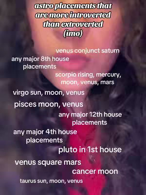 The cover image displays a close-up of a person's face with overlayed text listing astrology placements. The background is blurred and a reddish-pink color. The text is white, appears to be centered, and is formatted to look like a list. The person's lips are visible and a small portion of their hair can be seen around the edges of the image.