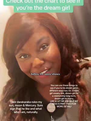A selfie-style image featuring a woman with long, wavy brown hair. She is looking at the camera. Text overlays are present.