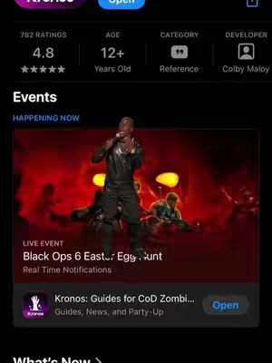 The cover image showcases an event display on a mobile app store interface. The background has several figures and a red color palette. In the center, a man with a microphone appears to be singing, while other figures can be seen in the background. The layout is simple with icons, titles, and other key information.