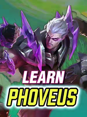 The cover image features a detailed illustration of a character from the game, Phoveus, with a male figure in a futuristic armor. The character has white hair and is centered against a blurred background of greens and purples. Added text reads 'LEARN PHÖVEUS' in bold, dynamic lettering.