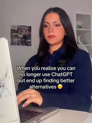 The cover image features a woman sitting at a desk with a laptop. She is looking at the screen. The text overlay reads, "When you realize you can no longer use ChatGPT but end up finding better alternatives".