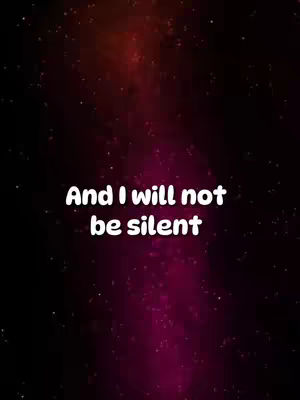 A simple graphic with text over a starry background. The background transitions from dark to light purple, with tiny white dots suggesting stars. Over this, the text 'And I will not be silent' is displayed in a bold, white font. The composition is straightforward, relying on a contrast of text and background to convey a message.