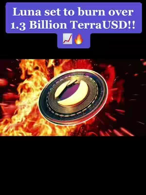 A 3D rendered Luna coin is shown in the center, enveloped in animated flames. Above, a purple rectangle contains white text, and below the coin is a black background.