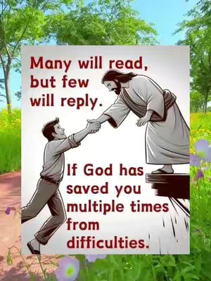 The image features a square graphic with a vibrant nature background. The graphic in the image shows Jesus reaching down to a man, who is taking his hand with some text overlaid