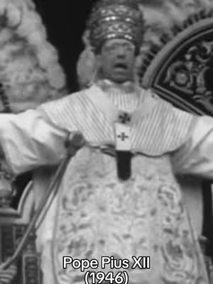 A black and white image featuring Pope Pius XII, vested in religious attire, against a backdrop of architectural details. He is captured mid-speech, possibly giving a papal blessing. Text overlaid, the title and year.