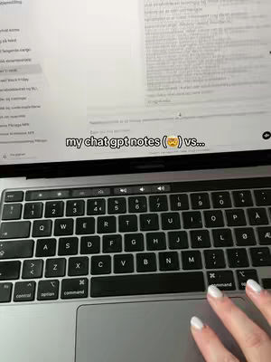 The cover photo shows a laptop keyboard and screen, with a person's hand with painted nails on the trackpad. On the screen, there is text and notes. The overlay text says "my chat gpt notes () vs..." in a simple font at the bottom of the screen.