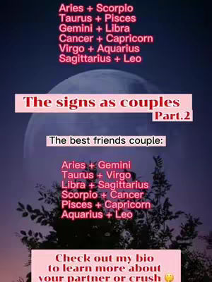 The cover image is a digital graphic featuring celestial and natural elements. At the top, there's a list of astrological signs. Below this, a large, hazy sphere, possibly representing a moon or planet, dominates the mid-ground. In front of it, silhouetted foliage suggests a terrestrial setting. At the base, text in a rectangular box invites viewers to learn more.