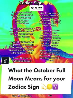 The cover image features a person's face in a vibrant, colorful background with astrological facts and images. Multiple layers of text and images create a lively and informative layout. The bright colors, combined with astrology-themed icons and symbols, quickly convey the video's content.