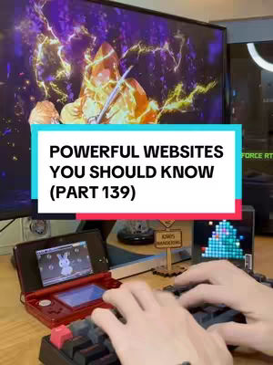 The cover image shows a person's hands typing on a keyboard in front of a monitor displaying a video game background. The text overlay states "POWERFUL WEBSITES YOU SHOULD KNOW (PART 139)". Other items visible are a Nintendo DS and a wooden sign.