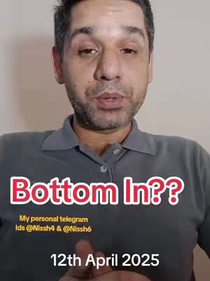 A man with a serious expression is centered in the shot, wearing a gray polo shirt. Overlayed on the image are the words 'Bottom In??' in a bold red font with a white outline. Below, the text 'My personal telegram Ids @Nissh4 & @Nissh6' appears, followed by the date '12th April 2025'. The background is a plain, light beige.