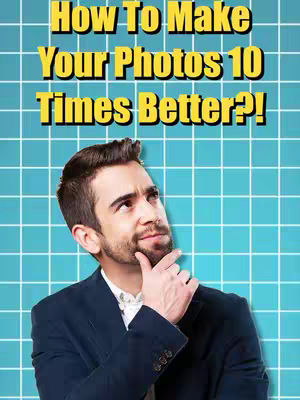 The image features a man in a blue suit, looking upwards with a thoughtful expression. Above him is bold text overlayed on a grid background. The overall composition is clean and informative.