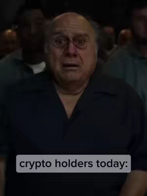 The cover image features a close-up of a man with a shocked expression, his eyes wide. Text overlayed at the bottom says, 'crypto holders today:'. The background is blurred, suggesting a crowd.