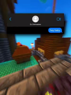 A screen recording from a video game. The primary focus is a simulated phone text message overlayed onto virtual world scenery. The background looks like a Minecraft scene.
