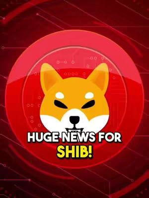 The image shows a stylized Shiba Inu dog face inside a red circle, superimposed on a layered red and black background. The circle has a glossy effect and shadow. The text 'HUGE NEWS FOR SHIB!' is prominently displayed at the bottom, in bold white font with a shaded yellow outline, capturing attention. The composition is vibrant, with a modern, tech-inspired aesthetic, suggesting a cryptocurrency-related topic.