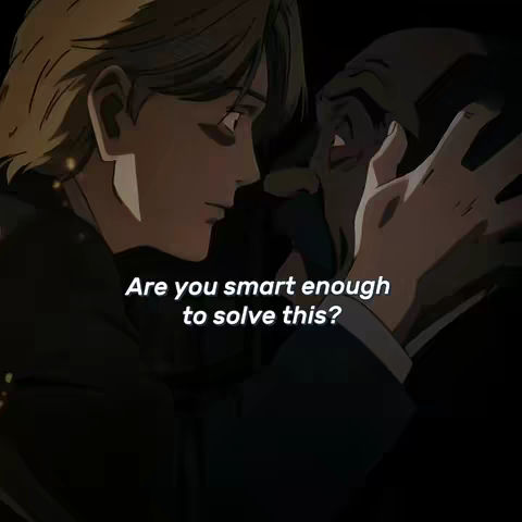 An animated scene from a dark-themed anime, featuring a close-up of two characters. One character, with light-colored hair, is leaning in, their face in profile and their gaze focused on the other character. The second character is older, with a darker complexion and a stern expression. Their faces are close, and they appear to be in a tense moment, as if in conversation or confrontation. The text overlayed on the image asks a question, adding a layer of intrigue.