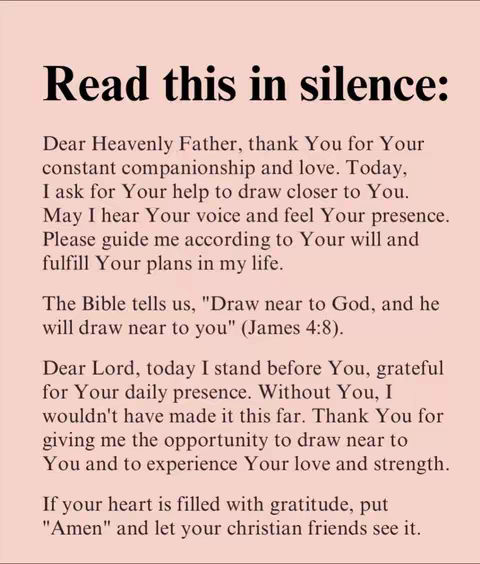 A light pink background with black text. The text is formatted as a letter to 'Dear Heavenly Father', discussing gratitude and seeking guidance. It includes a quote from the Bible. The layout is clean, with a simple font and ample spacing, creating a sense of peace and reflection.
