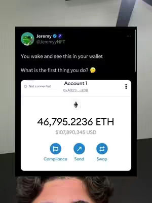 A screen recording shows a crypto wallet interface with a substantial ETH balance displayed alongside a user's face in the foreground.