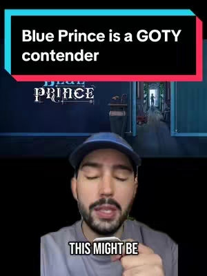 The cover image is a vertical video composed of several layers. At the top, a black bar with a brightly colored rectangle containing the text overlay appears. Below this a game screen is visible, followed by a shot of a man with a beard and a blue baseball cap.  Overlayed on the image is a white rectangle with the text "THIS MIGHT BE"