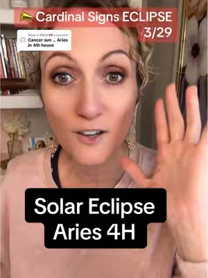 A woman with fair skin, curly blonde hair, and makeup looks directly at the camera, offering a close-up view of her face and upper body. Text overlays in red and black are placed across the top and bottom with different astrology topics. The background is a soft mix of a white shelf and floral accents with a light colored background.