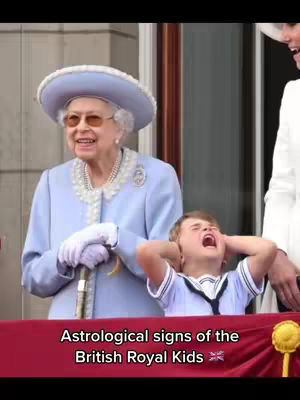 The cover image features a balcony scene with Queen Elizabeth II, a young boy (likely Prince Louis) with his hands on his head, and another woman partially visible. The boy is mid-scream, conveying strong emotion. The background suggests an outdoor setting, with the flag and the architecture.