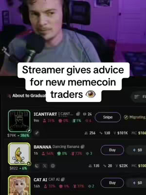A man with a headset and microphone is in a room. A white text box overlies the image.
Below, there's a display of what looks like a trading app listing.