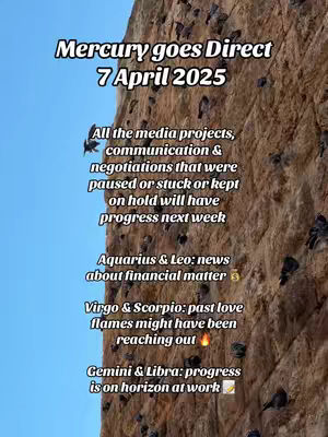 The image shows a textured wall with a blue sky. Overlayed text in a rounded font makes it a slideshow of information that could be about astrology.