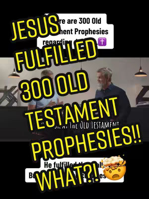 The image shows two men in what appears to be a studio setting, with text overlays highlighting the topic. The background has a series of lights. The image is dominated by text in yellow and white, with black borders, emphasizing phrases about Jesus and Old Testament prophecies. An emoji is used at the bottom right corner.