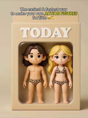 The cover image features two cartoon action figures displayed inside a beige-colored box or package. The figures, a male and a female, are positioned side by side. The male figure has dark hair and the female figure has blonde hair. Both are wearing leopard-print briefs. The box has the word "TODAY" in a stylized, 3D font at the top. Above this is a text overlay.