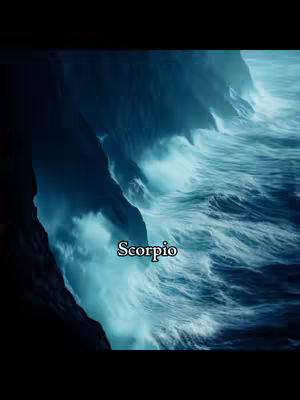 The cover image features a dark, dramatic scene with towering rock formations on the left and rushing ocean waves on the right. The word "Scorpio" is superimposed in a white, stylized font at the bottom center.