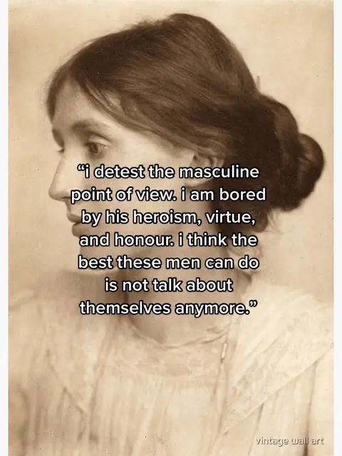 An old sepia-toned photograph features a profile of a woman with dark hair pulled back. The image has text overlayed in the center in a bold, condensed font. The background shows the 'vintage wall art' tag.