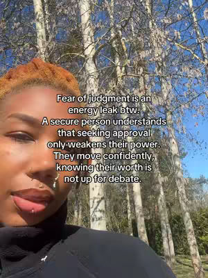 A close-up shot features a person with light skin and reddish-brown hair, with a background of bare trees against a bright sky. The person is looking slightly down and to the left with a serious expression. Overlay text provides spiritual advice.