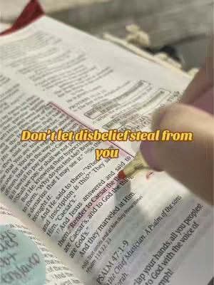 A close-up shot of a Bible with a hand holding a yellow highlighter, illuminating a highlighted passage. Overlay text in a yellow box adds a motivational message. The overall composition emphasizes the act of studying scripture.