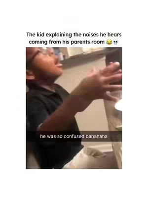 A young boy with glasses is mid-sentence in an animated way, gesturing with his hands. Text overlays the image describing the situation.