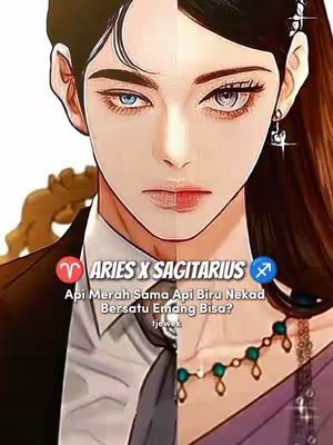 An artistic split portrait of two stylized faces, possibly representing astrological signs. One side features a male figure with dark hair and a black suit. The other side portrays a female with elaborate makeup and jewelry. The image is divided vertically to create a symmetrical effect.